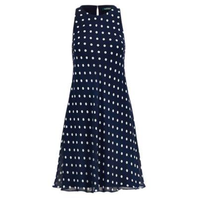 Ralph Lauren Polka-dot Georgette Dress Lh Navy/cream 6p