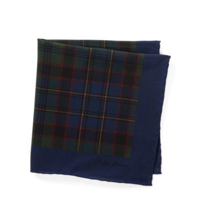 Ralph Lauren Plaid Silk Pocket Square Navy/green/red