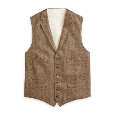 Ralph Lauren Herringbone Wool-silk Vest Brown And Tan