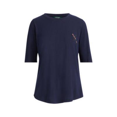 Ralph Lauren Jersey Elbow-sleeve Top Navy