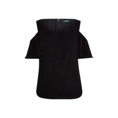 Ralph Lauren Velvet Cold-shoulder Top Polo Black