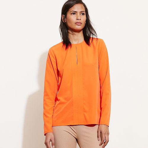 Ralph Lauren Lauren Petite Crepe Keyhole Blouse Orange