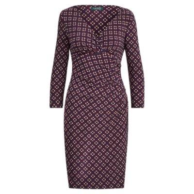 Ralph Lauren Print Surplice Jersey Dress Lh Navy/fuchsia/multi