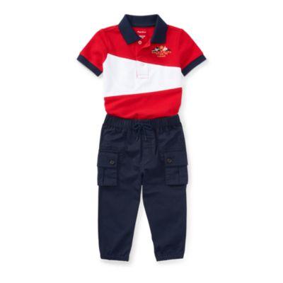 Ralph Lauren Cotton Polo & Jogger Pant Set Rl2000 Red/hunter Navy 3m