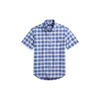 Ralph Lauren Classic Fit Plaid Cotton Shirt Blue/salmon Multi 3x Big