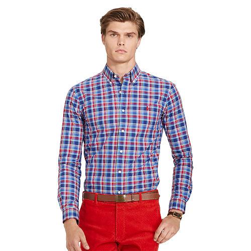 Polo Ralph Lauren Plaid Poplin Sport Shirt Brick Red/navy