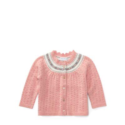 Ralph Lauren Fair Isle Pointelle Cardigan Victorian Rose 3m