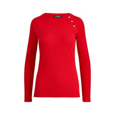 Ralph Lauren Button-trim Stretch Cotton Top Lipstick Red