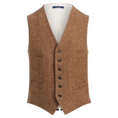 Ralph Lauren Wool Herringbone Vest Light Brown And Tan