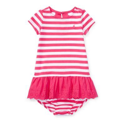 Ralph Lauren Striped Eyelet Dress & Bloomer Ultra Pink/white 3m