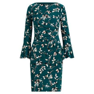 Ralph Lauren Ruffled-sleeve Jersey Dress Pine Green/tan/multi