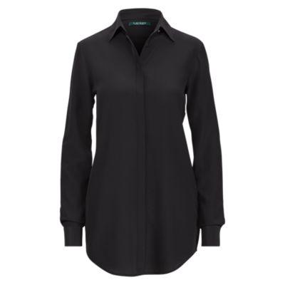 Ralph Lauren Silk Crepe Button-down Shirt Polo Black