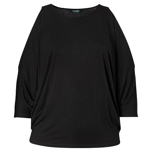Ralph Lauren Lauren Woman Cutout-shoulder Jersey Top Polo Black