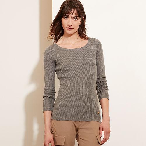 Ralph Lauren Lauren Ribbed Stretch Cotton Sweater Concrete Heather