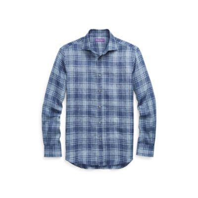 Ralph Lauren Plaid Linen Shirt Multi Blue