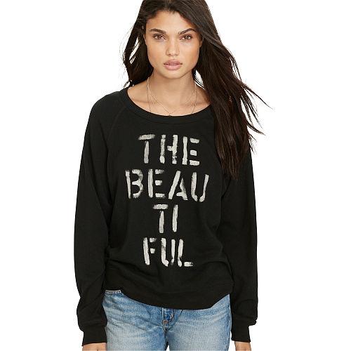 Ralph Lauren Denim & Supply Drapey Graphic Sweatshirt Polo Black