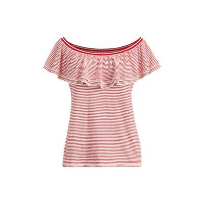 Ralph Lauren Ruffled Short-sleeve Sweater Cream/lipstick Red Sp