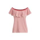 Ralph Lauren Ruffled Short-sleeve Sweater Cream/lipstick Red Sp