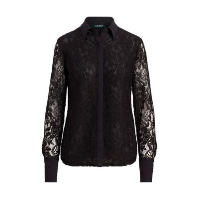 Ralph Lauren Floral Lace Shirt Polo Black