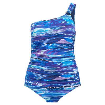 Ralph Lauren Ikat One-shoulder Swimsuit Coral Reef