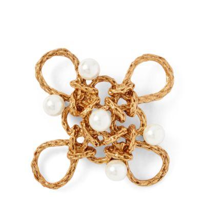 Ralph Lauren Crystal Pearl-brass Brooch Grey/pearl