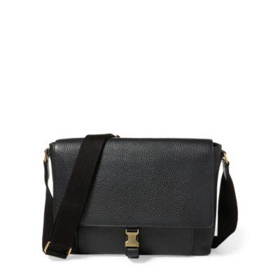 Ralph Lauren Tumbled Calfskin Messenger Bag Black