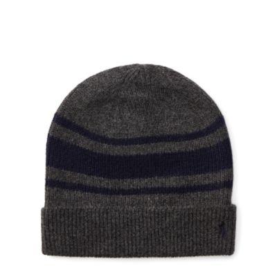 Ralph Lauren Rugby-stripe Wool-cashmere Hat Charcoal Hthr/nvy