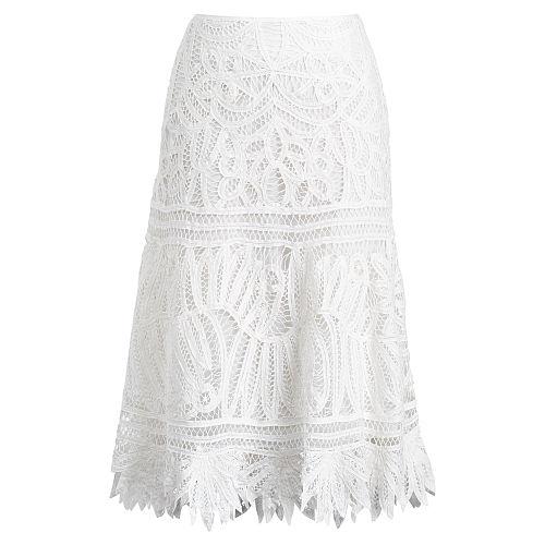 Polo Ralph Lauren Cotton Lace Midi Skirt Pure White
