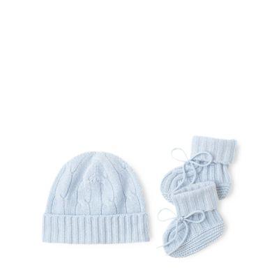 Ralph Lauren Cashmere Hat & Booties Set Pearl Blue