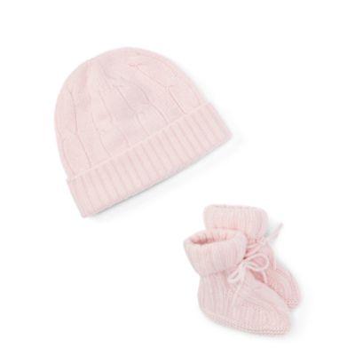 Ralph Lauren Cashmere Hat & Booties Set Morning Pink 6-9m