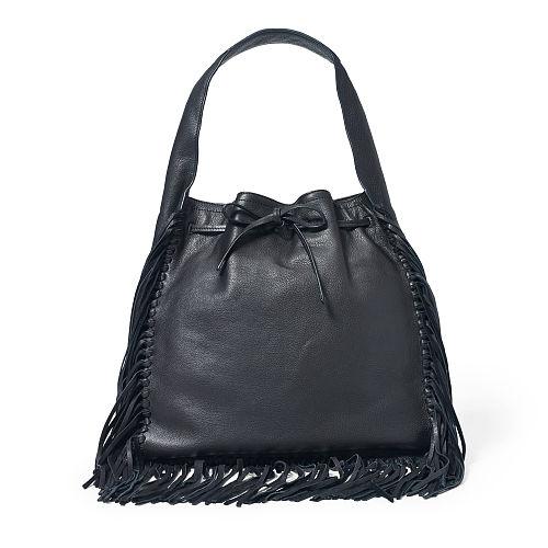 Polo Ralph Lauren Fringed Leather Sling Bag Black
