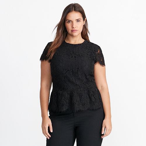 Ralph Lauren Lauren Woman Lace Peplum Top Black