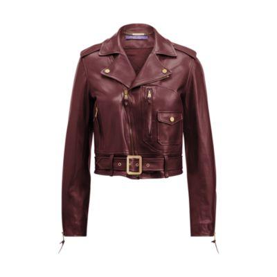 Ralph Lauren Cayden Leather Moto Jacket Oxblood