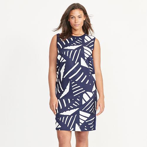 Ralph Lauren Lauren Woman Printed-front Sweater Dress Navy