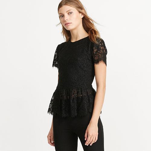 Ralph Lauren Lauren Lace Peplum Top Black