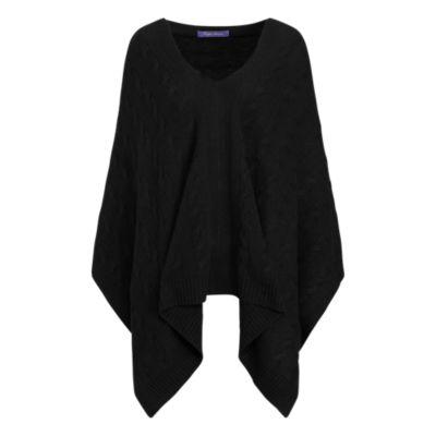 Ralph Lauren Cable Cashmere Poncho Scarf Black