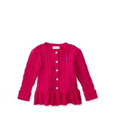 Ralph Lauren Cable Cotton Peplum Cardigan Sport Pink 9m