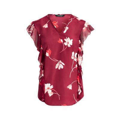 Ralph Lauren Floral-print Ruffled Crepe Top Multi Sp
