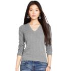 Polo Ralph Lauren Cable Cashmere V-neck Sweater Fawn Grey Heather