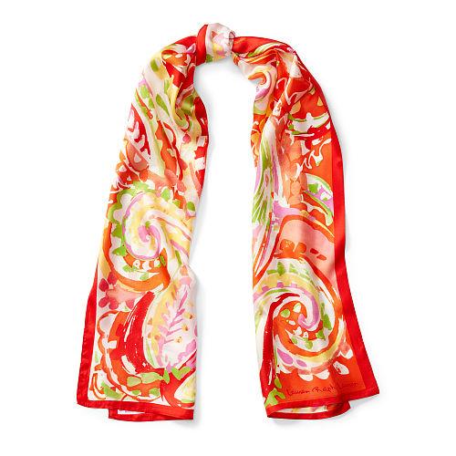 Ralph Lauren Lauren Maya Paisley Silk Twill Scarf Fresh Tomato