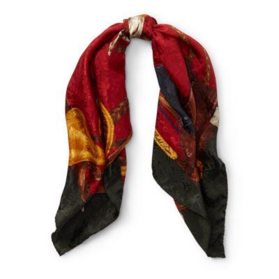 Ralph Lauren Equestrian Silk Scarf Red/dark Green