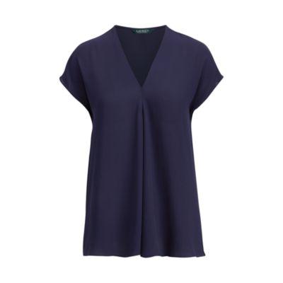 Ralph Lauren Georgette Cap-sleeve Top Navy