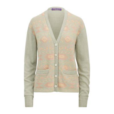 Ralph Lauren Jacquard Cashmere Cardigan Vintage Celadon