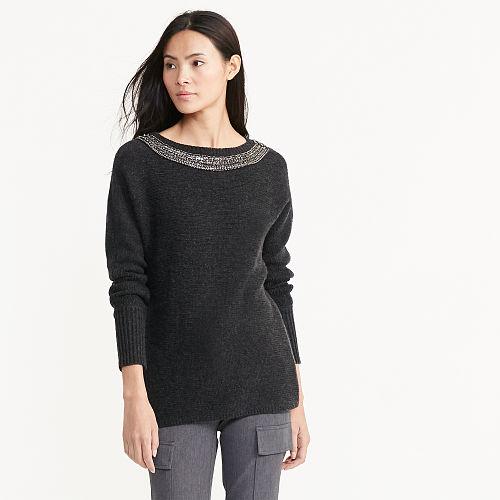 Ralph Lauren Lauren Beaded Wool-cashmere Sweater Grey