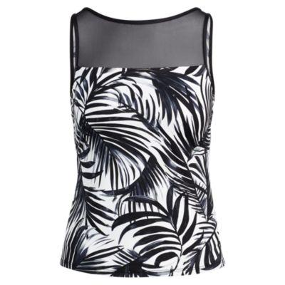 Ralph Lauren Mesh-yoke Palm-print Tankini Black And White