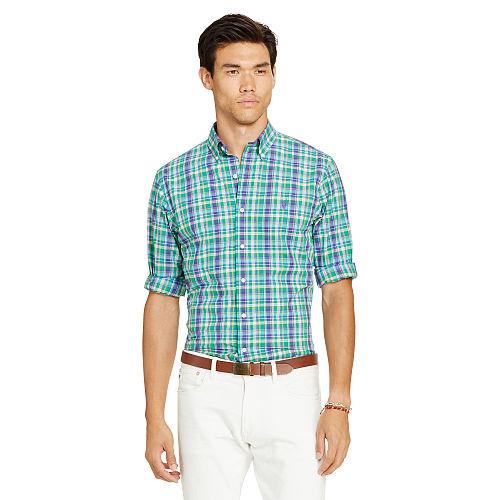 Polo Ralph Lauren Slim Plaid Cotton Poplin Shirt Green/orange