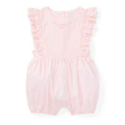 Ralph Lauren Ruffled Cotton Eyelet Romper Hint Of Pink 6m