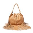 Polo Ralph Lauren Fringed Leather Hobo Bag Tan