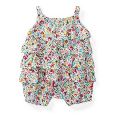 Ralph Lauren Floral Tiered Cotton Shortall Pink/white Multi 3m