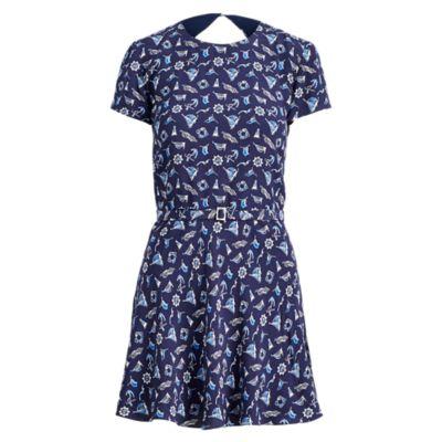 Ralph Lauren Print Crepe Open-back Dress Ships Wheel Print
